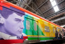 História de Ayrton Senna vira galeria de arte em trem da CPTM em São Paulo